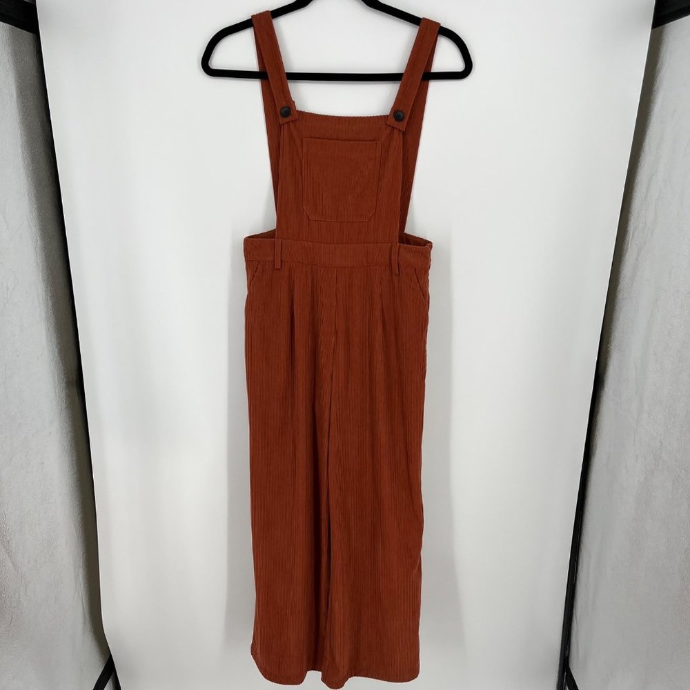 Cider Womens Wide Leg Overall Jumpsuit Size L Corduroy Burnt Orange Rust Pockets
